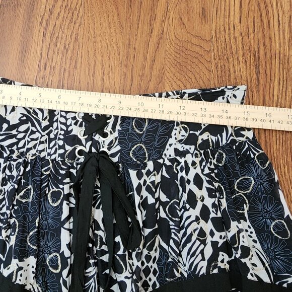 Alberto Makali Mini Skirt Bubble Ruffle Silk Blend Boho A-Line Black White Sz 6 - Picture 5 of 8